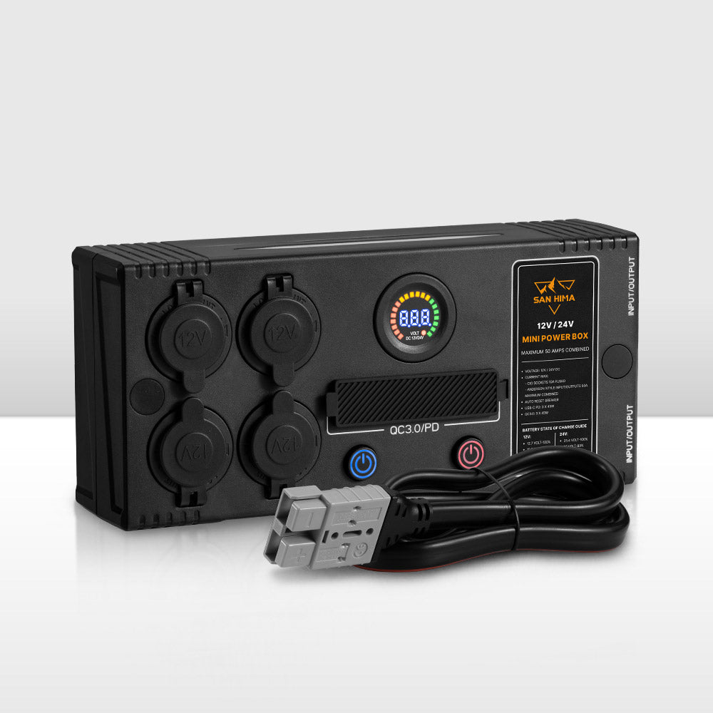 San Hima 12V/24V Portable Mini Power Box Control Hub QC 3.0 Ports W/ Led Light