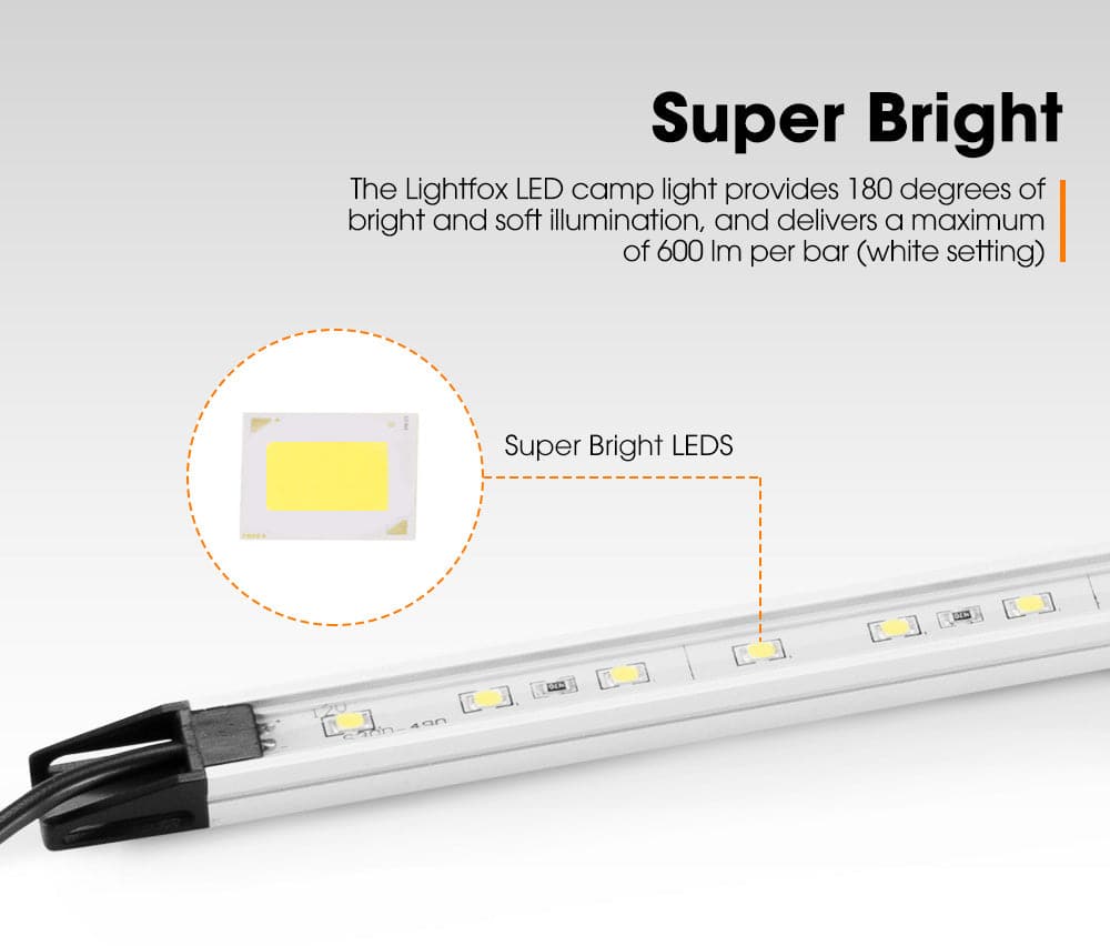Lightfox 6PCS 12V LED Strip Light Bar Waterproof Amber White