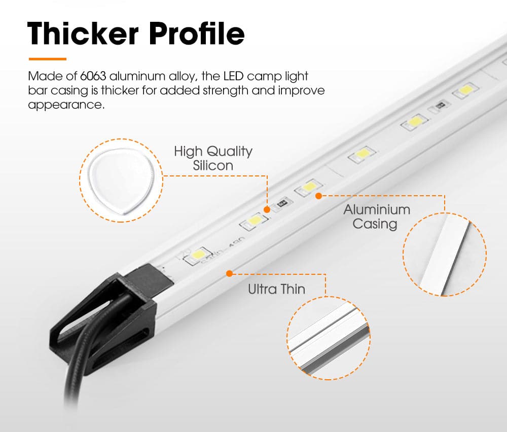 Lightfox 6PCS 12V LED Strip Light Bar Waterproof Amber White